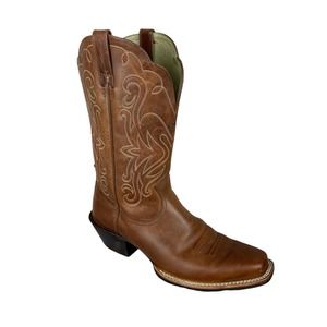 Ariat Womens 7.5 Leather Round Up Square Toe Western Boots 10001056 Brown
